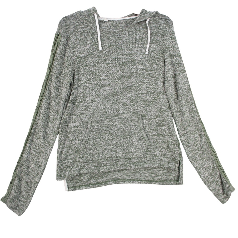 Aeropostale Womens Green Marled Knit Lace Trim‎ Sleeve Pullover Hoodie Size M